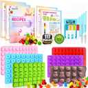 117Pcs Silicone Gummy Bear Molds Kit with 100 Wrappers, 5 Recipe Cards, 4 Droppers & 2 Brushes,Non-Stick Candy Mold for DIY Chocolate, Gummy Bears, Party Favors (Dinosaur, Bear, Fruits, Donut Shapes)