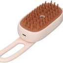 Pet Steam Brush Rechargeable Grooming Massage Water Brush for Cats Dogs with Handle for Hair Washing Bathing Beige