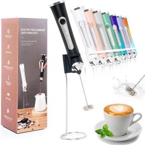 Rechargeable Milk Frother Handheld For Coffee,3 Speeds Frother Wand With Stand, Batidora De Mano Electrica,Coffee Frother With 2 Heads,Drink Mixer Electric Handheld,Kitchen Essentials(Black)