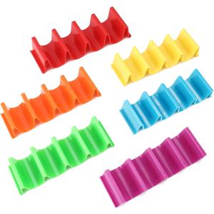 Taco Holder Stand Set of 6, Colorful Taco Holder Plate, Wave Shape Taco Tray, Taco Shell Holder Stand for Party, Hold 4 Tacos Each, Very Hard and Sturdy, Dishwasher Top Rack Safe