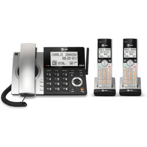 AT&T CL84207 DECT 6.0 2-Handset Corded/Cordless Phone for Home with Long Range, Answering Machine, Call Blocking, Caller ID Announcer, Intercom, and Line-power mode, Silver/Black
