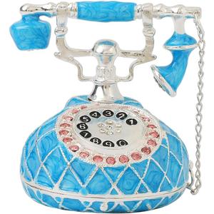 QIFU Vintage Blue Telepehone Shaped Enameled Trinket Box, Elegant Jewelry Box to Show Your Jewelry in style, Unique Gift for Your Family (T3 Silver-Blue)