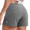 MIER Women's 2 in 1 Running Shorts Athletic High Waisted Workout Tennis Gym Shorts with Liner Zipper Pocket 3" (Light Grey, Small)