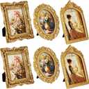 Qunclay 6 Pcs Vintage Resin Picture Frame 4 x 6,5 x 7 Inches Ornate Picture Frames Oval Rectangle Baroque Antique for Wall Hanging Home Wedding (Novel)