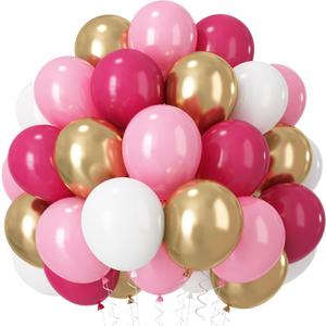 Pink and Gold Balloons, Valentines Day Decorations Balloon Princess Pastel Hot Pink White Metallic Gold Latex Balloons for Girls Women Birthday Wedding Bridal Baby Shower Anniversary Party Decoration