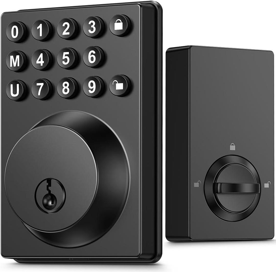 Keyless Entry Door Lock Keypad Deadbolt Matte Black with Latest One-Touch Simplified Program and Advanced Security Auto Lock Easy Installation 2 Spare Key (Matte Black)