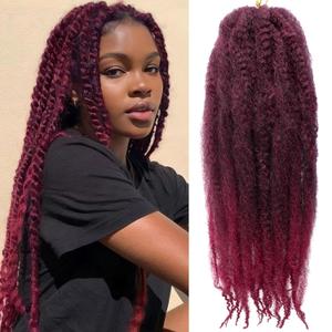 8 Packs 18 Inch Marley Twist Crochet Hair Ombre Burgundy Marley Braiding Hair Crochet Braids Long Pre-Separated Springy Afro Kinky Twist Hair for Faux Locs Curly Braiding Hair Extensions TBUG#