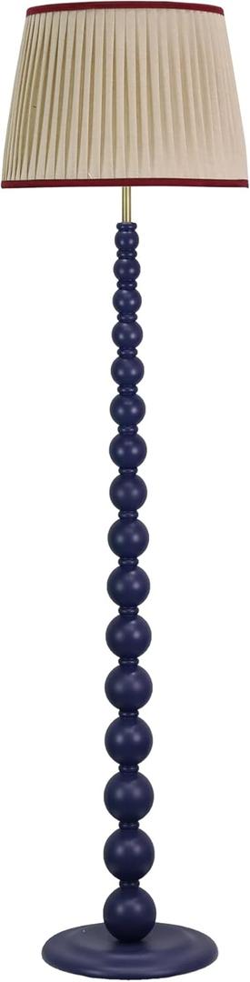 Modern Floor Lamp for Living Room, Farmhouse Floor Lamps, 14X14X59 Inch Navy Wood Base Pull Chain Switch Floor Lamp for Bedrooms and Office (Tapered Pleated Shade)