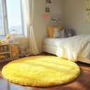 PAGISOFE Round Area Rugs 5Ft, Fluffy Yellow Carpets for Bedroom Girls,Cute Rug for Girls Room,Fuzzy Rug for Playroom,Circle Rugs for Kids Room,Shag Furry Carpet Rugs for Reading Nook, Baby Room