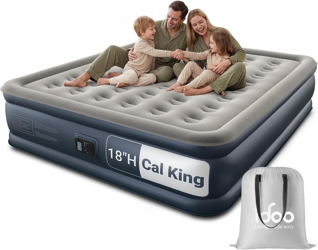 iDOO Cal King Air Mattress with Built in Pump, 18'' King Size Air Mattress for Home Guest, Upgraded Comfort Inflatable Blow up Mattress, 84'' Extra Long, Keep Feet from Dangling, Colchon Inflables