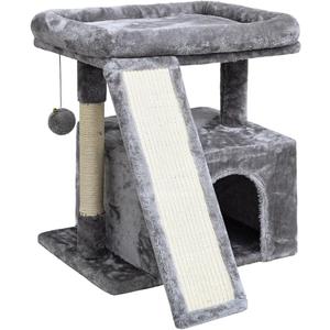 Small Cat Tree for Indoor Cats，Cat Tower with Scratching Post and Board，Cat House with Perch for Kitten, Stable Condo and Stand (Light Grey)