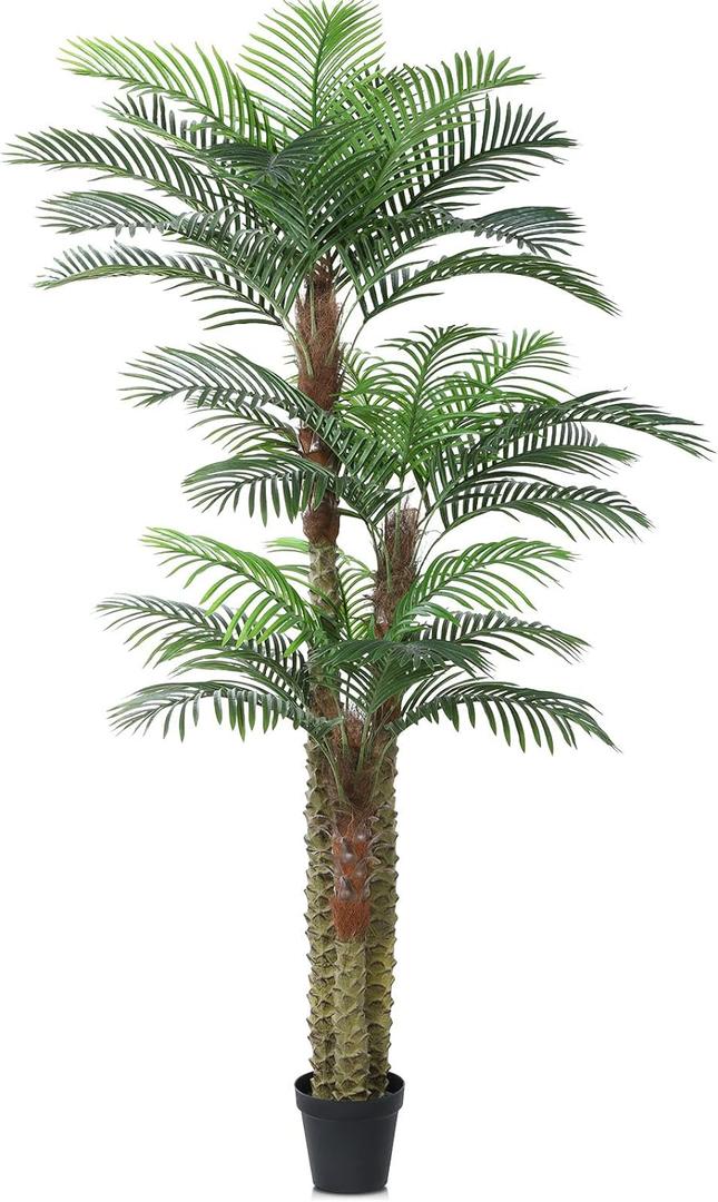 Artificial Palm Tree for Outdoor 8ft Tall UV Resistant Fake Tropical Golden Cane Palm Tree Large Faux Palm Plants for Outside Patio, Poolside, Lawn, Porch and Home Office Indoor Decor, Set of 1