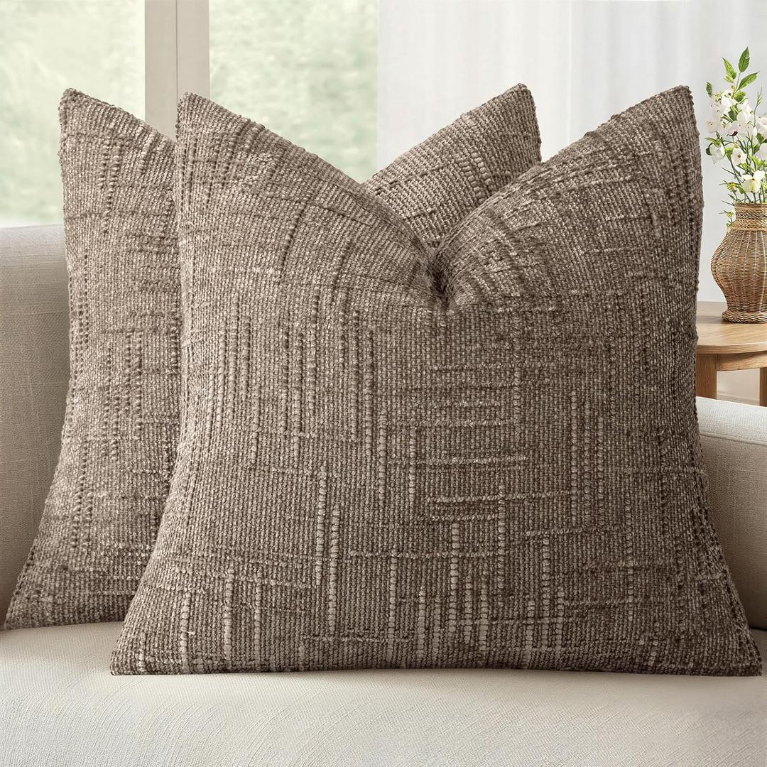 MIULEE Textured Throw Pillow Covers Thick Chenille Decorative Pillows Taupe Grey 18x18 Inch Set of 2 Modern Boho Farmhouse Home Decor Neutral Cushion Covers for Couch Sofa Living Room Bedroom