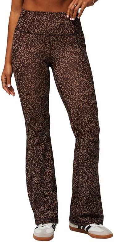 Fabletics Women's Oasis Pureluxe High-Waisted Kick Flare, Light Compression, Buttery Soft (Small, Cacao Spotted Animal)