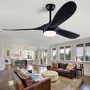52" Ceiling Fans with Lights Remote Control,Modern Reversible DC Motor Indoor Outdoor 3 Blades ABS Ceiling Fans for Patio Bedroom Living Room(Black)