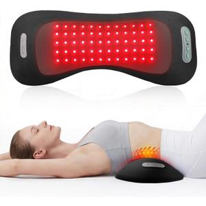 4-in-1 Lumbar Support Pillow Cordless Rechargeable 5000mAh with Red Light Therapy, Electric Lower Back Massager w/Vibration, Airbag Traction & Heating for Pain Relief Deep Tissue, Black
