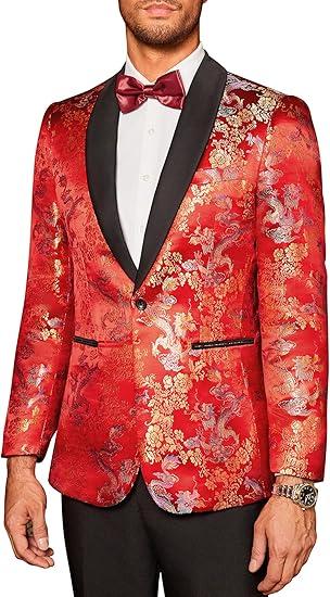 COOFANDY Men's Floral Tuxedo Jacket Luxury Embroidered Stylish Suit Blazer Jacket for Wedding Party Dinner, XL