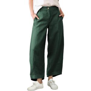 Tanming Womens Linen Pants Casual Capri Baggy Wide Leg Trousers Palazzo Pants Beach Vacation Outfits (Black, XS)