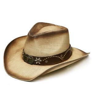 Western Straw Cowboy and Cowgirl Hats with Decorative Bands - Unisex Wide Brim Raffia Style Sun Hat, Size: One Size-Medium