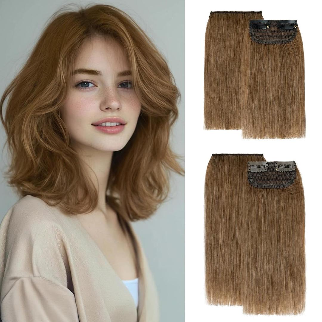 Clip in Short Hair Extensions Real Human Hair,Prokyvity Invisible Human Hair Clip in Extensions Short,(6inch&8inch)4 pieces Mini Extensions for volume or highligh,Light Brown