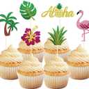 24Pcs Tropical Cupcake Toppers, Luau Cake Topper Aloha Cupcake Picks Pineapple Flamingo Cupcake Decorations for Hawaiian Luau Theme Baby Shower Birthday Party Supplies (Aloha B)