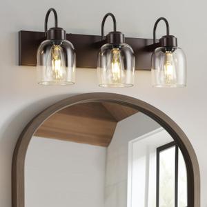 Oil Rubbed Bronze Bathroom Vanity Light, 3-Lights Farmhouse Bathroom Vanity Lighting Fixtures Over Mirror, Vintage Rusitc Vanity Light Fixutres with Clear Glass Shade, 22 inch Wall Wall Sconces