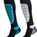 Hylaea Merino Wool Ski Socks, Cold Weather Socks for Snowboarding, Snow, Winter, Thermal Knee-high Warm Socks, Hunting (Medium, Blue Grey (2 Pairs))