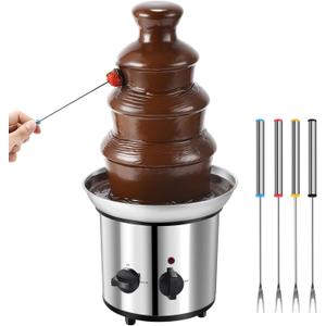 Chocolate Fountain, 4 Tiers Electric Melting Machine Chocolate Fondue Fountain Set with 6pcs Stainless Steel Forks, 4-Pound Capacity for Nacho Cheese, BBQ Sauce, Ranch
