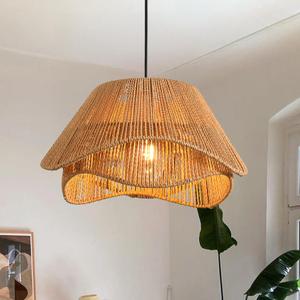 Modern Boho Rattan Chandelier, 19.7” Large Rustic Wicker Pendant Light Fixtures, Basket Adjustable Hand Woven Hanging Ceiling Lamp for Coastal Kitchen Island Dining Room Living Room Bedroom Foyer