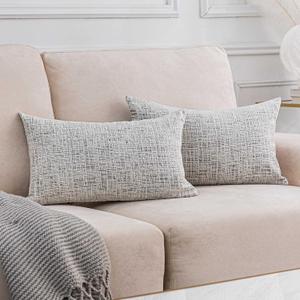 Home Brilliant White Lumbar Pillow Cover 12x20 Chenille Plush Velvet Oblong Decorative Throw Pillow Covers Fall Pillowcases for Bed Couch Sofa, Set of 2, 12 x 20 inches(30x50cm), Cream Mix Black