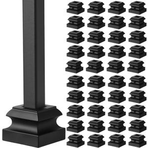 Moxweyeni 48 Pcs Iron Baluster Shoes Stair Flat Shoe with Screw for 1/2 Inch Square Scroll Basket Twist Knuckle Staircase Balusters Metal Spindle Railing, Satin Black