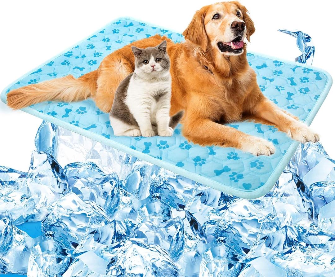 SHEJIZE Dog Cooling Mat Self-Cooling Mat for Dogs and Cats Non-Slip Pet Cool Pad Dog Sleeping Pad Summer Blanket for Pets Foldable Washable for Kennel, Travel, Bed, Cars, Indoor and Outdoor Use (M(29*18inch), Blue)