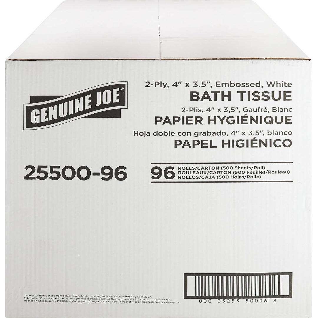 Genuine Joe - GJO2550096 2-ply Standard Bath Tissue Rolls (Pack of 96 Rolls), 3.5" x 4", 500 Count