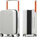 mixi Large Capacity Expandable Carry On Luggage Airline Approved 20'' Lightweight Luggage Wide Handle PC Hardshell Suitcases with Spinner Wheels & TSA Lock, Smoke White