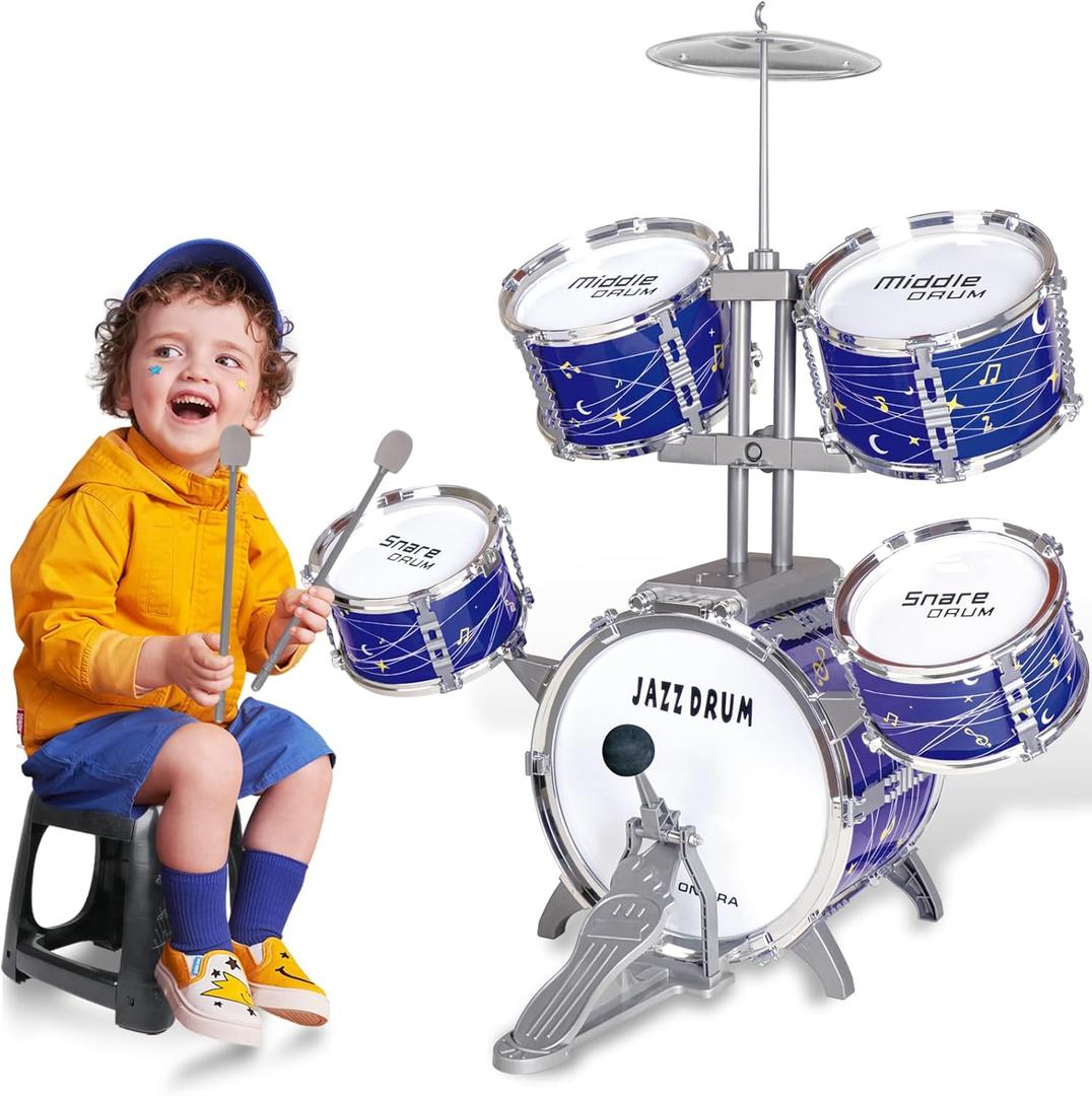 Kids Drum Set for Toddlers 1-3, Upgraded Kids Jazz Drum Ages 3-5, Musical Instrument Toys & All Plastic, Percussion Beginner Christmas Gift Toys for 3 4 5 6 Year Old Boys Girls Ages 2-5 4-6 5-7