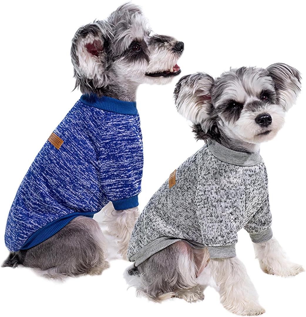 2 Pack Dog Sweaters for Small Dogs - Warm Winter Puppy Sweaters Cute Soft Dog Clothes Outfit Pet Costume for Boy Girl Doggie, Cat, Bulldog Pug Yorkie Kitten Chihuahua (Dark Blue, Grey)