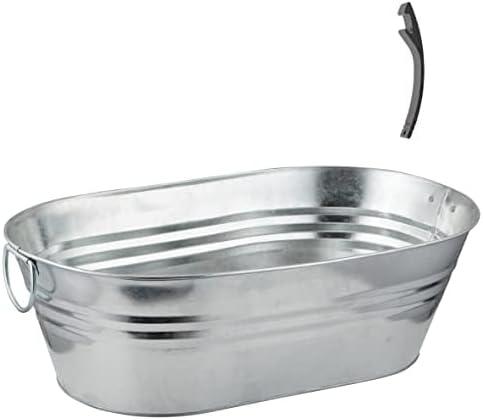 2 Pack Galvanized Steel Drinks- Oval, 5.5 Gallon Rustic Style Drinks Tub, Carry Handles - with Bottle Opener