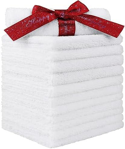 HOMEXCEL Microfiber Washcloths 9 Pack, Highly Absorbent and Soft Face Towel, Multi-Purpose White Wash Cloths for Bathroom, Hotel, Spa, Gym, and Kitchen, 12x12 Inch