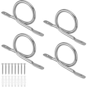Yookeer 4 Pcs 1.5 Inch Diameter Curtain Rod Brackets Holder, Hand Forged Metal Curtain Rod Wall Hanger Rustic Closet Support with Screws for Rods Ceiling Blinds Drapes Wall Hook (Silver)