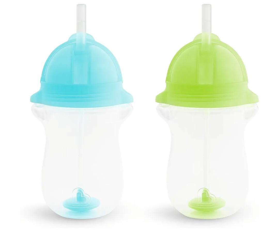 Munchkin Any Angle Weighted Toddler Straw Cups with Click Lock Lid, 10 Ounce, 2 Pack, Blue/Green