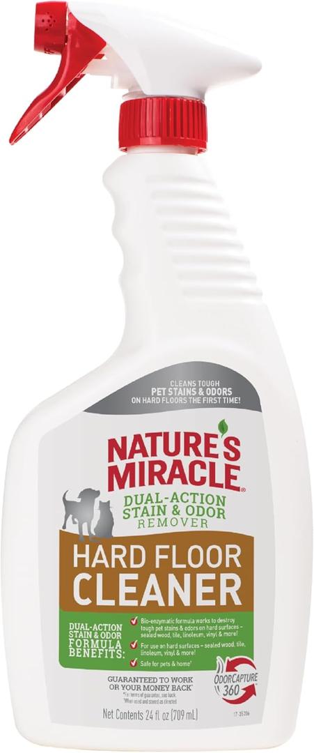 Nature's Miracle Hard Floor Cleaner, 24 Ounces, Dual-Action Stain and Odor Remover Works to Remove Tough Pet Stains and Odors On Sealed Wood and Hard Floor Surfaces (24 Fl Oz (Pack of 1))