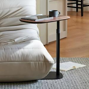 Modern C Shaped Side Table, with Adjustable Height and Swivel Top, Laptop Table, Sofa Table for Living Room, Bedroom, Study and Small Spaces, Walnut Wood