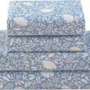 Floral Bed Sheets Queen Size 18" Deep Pocket Queen Sheets Soft Breathable Floral Sheets Queen Size Bed Set with 1 Flat Sheet, 1 Fitted Sheet, 2 Pillowcases (Queen, Floral White and Blue)