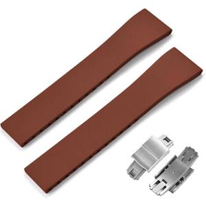 CTS 18mm/20mm/22mm Quick Release Watch Band,Soft Rubber Straps with Butterfly Deployment Buckle,15 Colors for Men and Women (Brown)