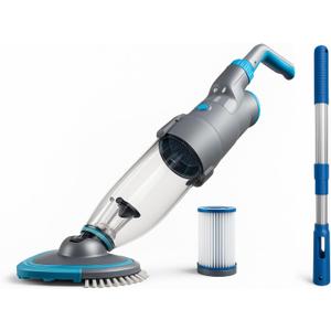 Cordless Handheld Pool Vacuum (Pole Included), Rechargeable Pool Cleaner with 2-Speed Cleaning Mode, 19GPM Suction, Dual Filter System, Perfect for Above/In-Ground Pools, Spas, Hot Tubs