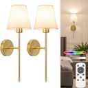NIORSUN 19.9 inch Battery Operated Wall Sconce Set of 2,Gold Rechargeable Wall Lights with 5200mAh Dimmable Detachable Bulbs and Remote,10 Colors Wireless Sconces for Bedroom Living Room Hallway