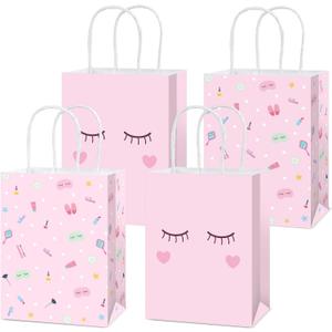 24 PCS Spa Themed Party Decorations Paper Bags Pink Spa Birthday Party Wrapping Gift Bags with Handles Goodie Candy Gift Paper Bag Favor Treat Bag for Makeup Birthday Slumber Parties Favor Supplies