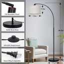 DWTB Black Arc Floor Lamps for Living Room,Modern Standing Lamp with Adjustable Drum Lampshade Tall Pole Lamp with Foot Switch Over Couch Arched Floor Light for Reading Bedroom 8W LED Bulb Included