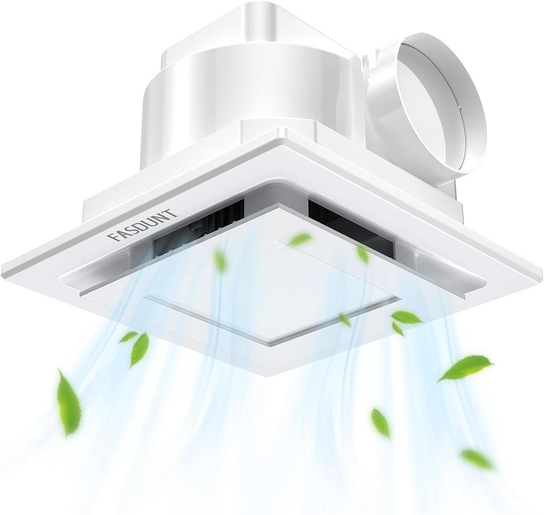 FASDUNT 120 CFM Bathroom Exhaust Fan with Light, 1.0 Sones Ultra Quiet Ceiling Ventilation Fan with 5000K Daylight LED, No Attic Access Needed, Perfect for Bathroom Remodel (8 Inch)