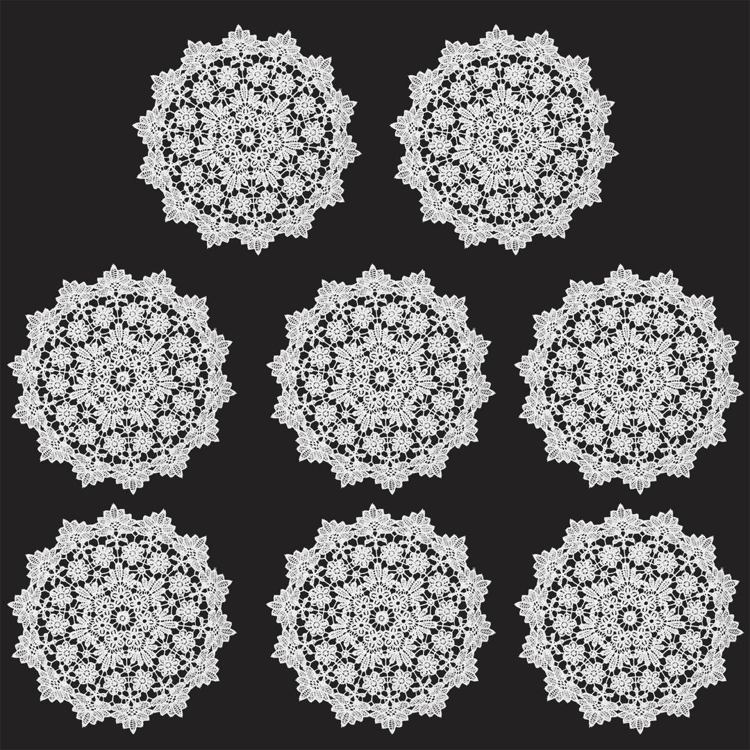 8 Pieces Doilies 10 Inch Crochet Round Lace Doily Handmade Placemats Crocheted Coasters, White Bellflower